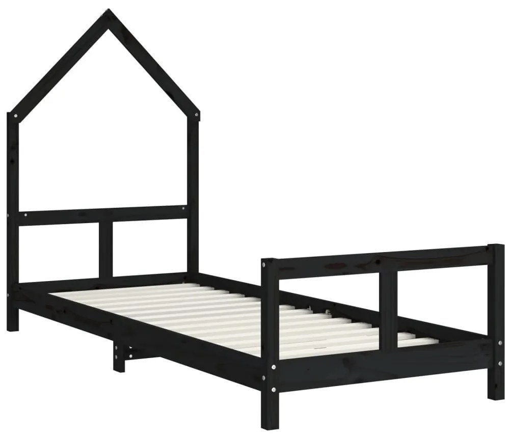 Estrutura de cama infantil 80x200 cm pinho maciço preto