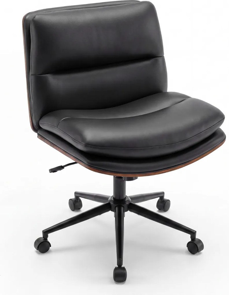 Cadeira de escritório ergonómica, sem braços, com altura ajustável de 85 a 93 cm, encosto reclinável e assento almofadado, preta