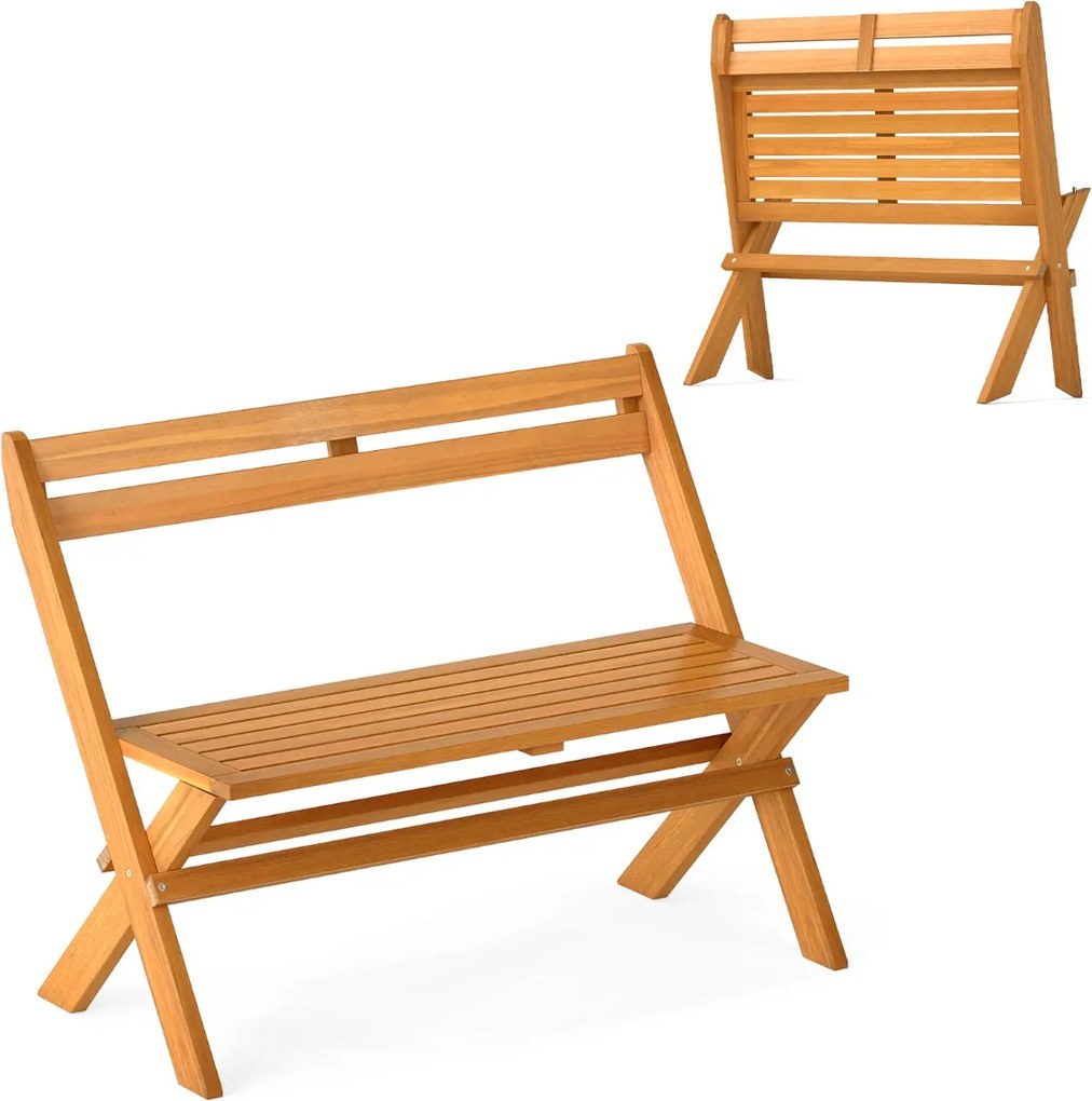 Banco jardim dobrável para exterior 56 x 105 x 80 cm em madeira de acácia para 2 pessoas, capacidade de 360 kg, para varanda, terraço, jardim ou parqu
