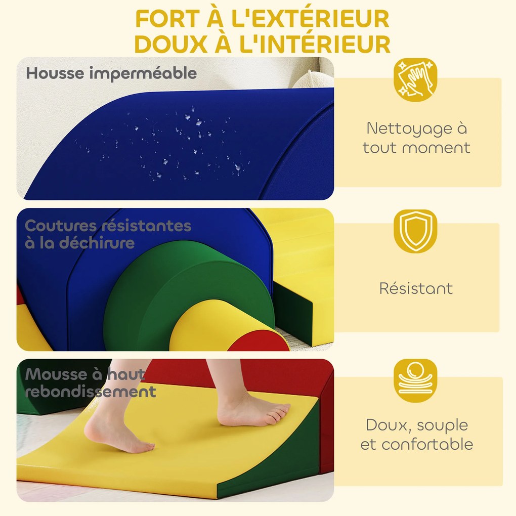 Percurso de motricidade para bebés – brinquedos de escalada modulares com 5 blocos gigantes de espuma, 181 x 39 x 44 cm, multicolorido