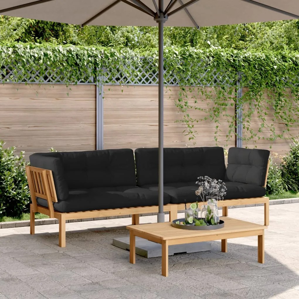 vidaXL Sofás canto paletes p/ jardim 2 pcs c/ almofadões acácia maciça