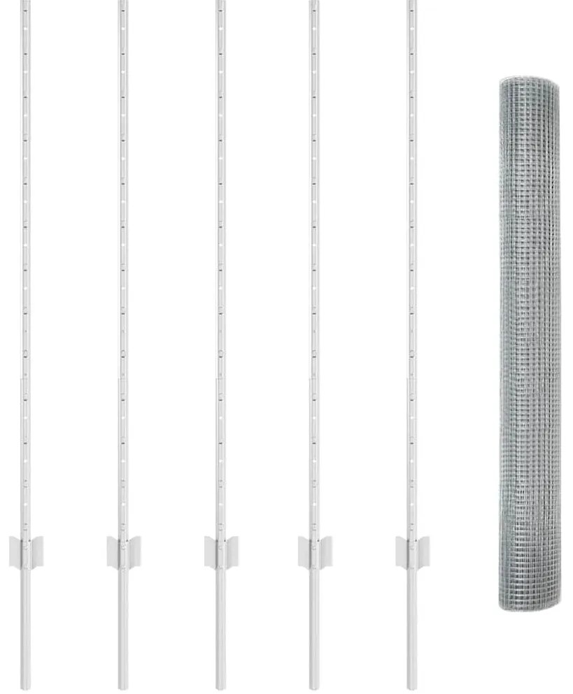 Cerca de Arame Soldado com 10 Posts Prateados 1.2x10 m Aço