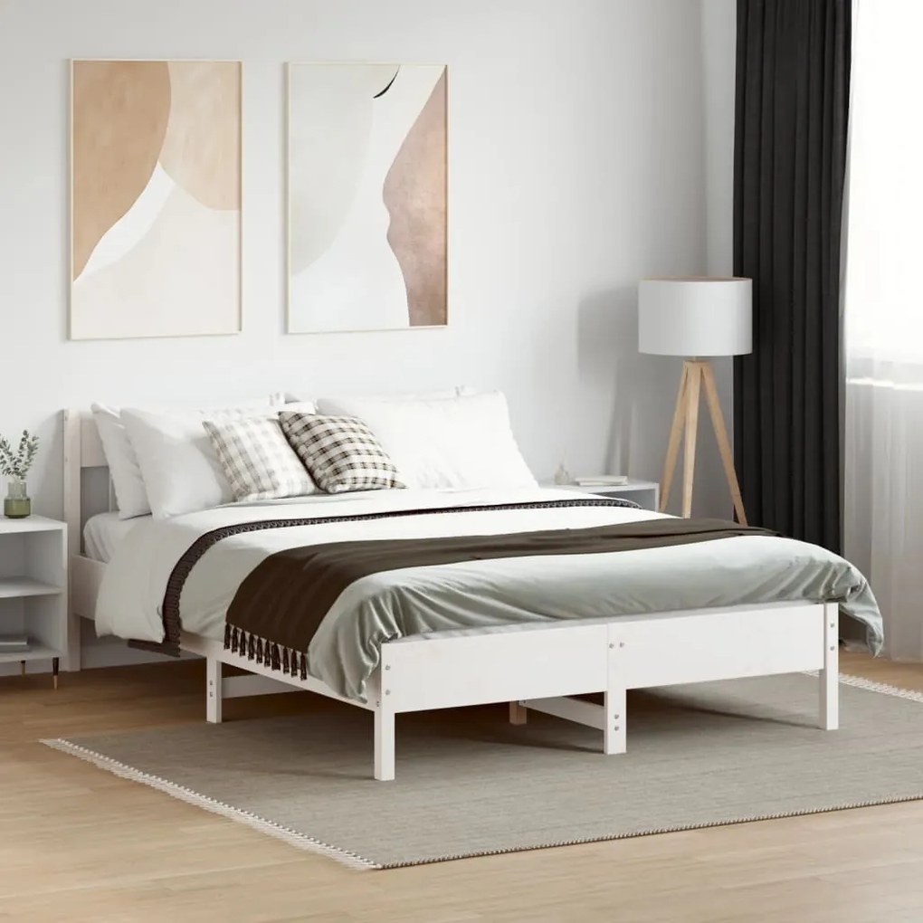 Cama sem colchão 140x200 cm madeira de pinho maciça branco