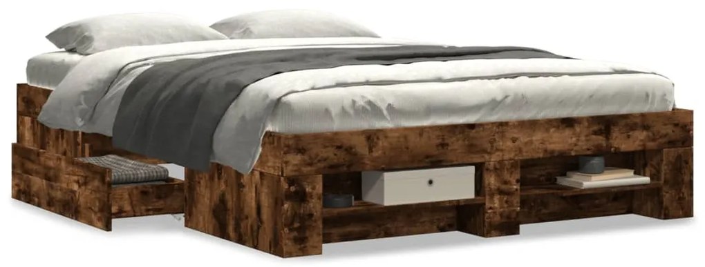 Estrutura cama s/ colchão derivados de madeira carvalho fumado