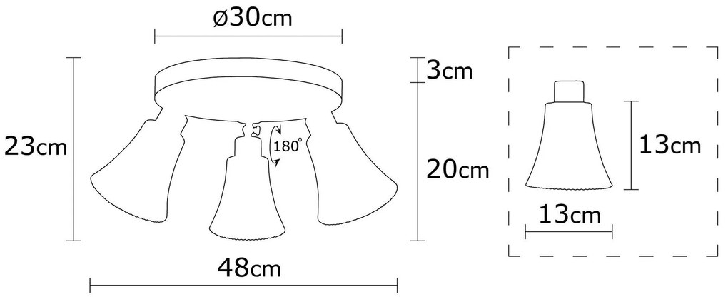 Candeeiro de Teto Foca – Preto – Diâmetro 48 cm, Altura 23 cm