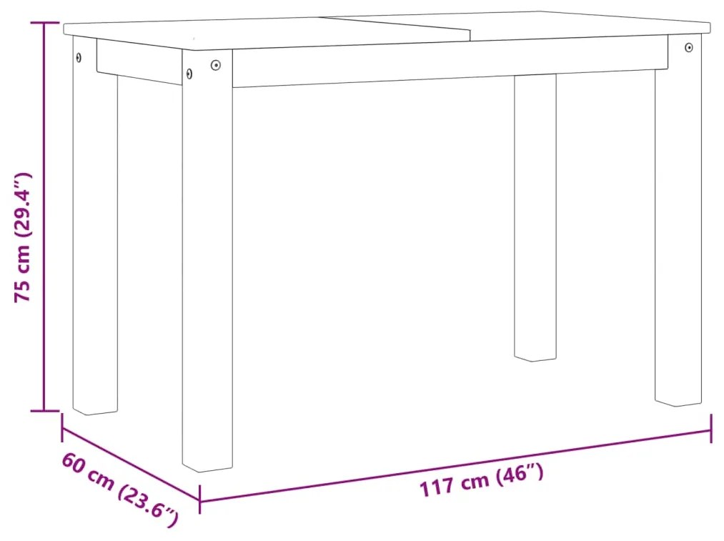 Mesa de jantar Panama 117x60x75 cm madeira de pinho maciça