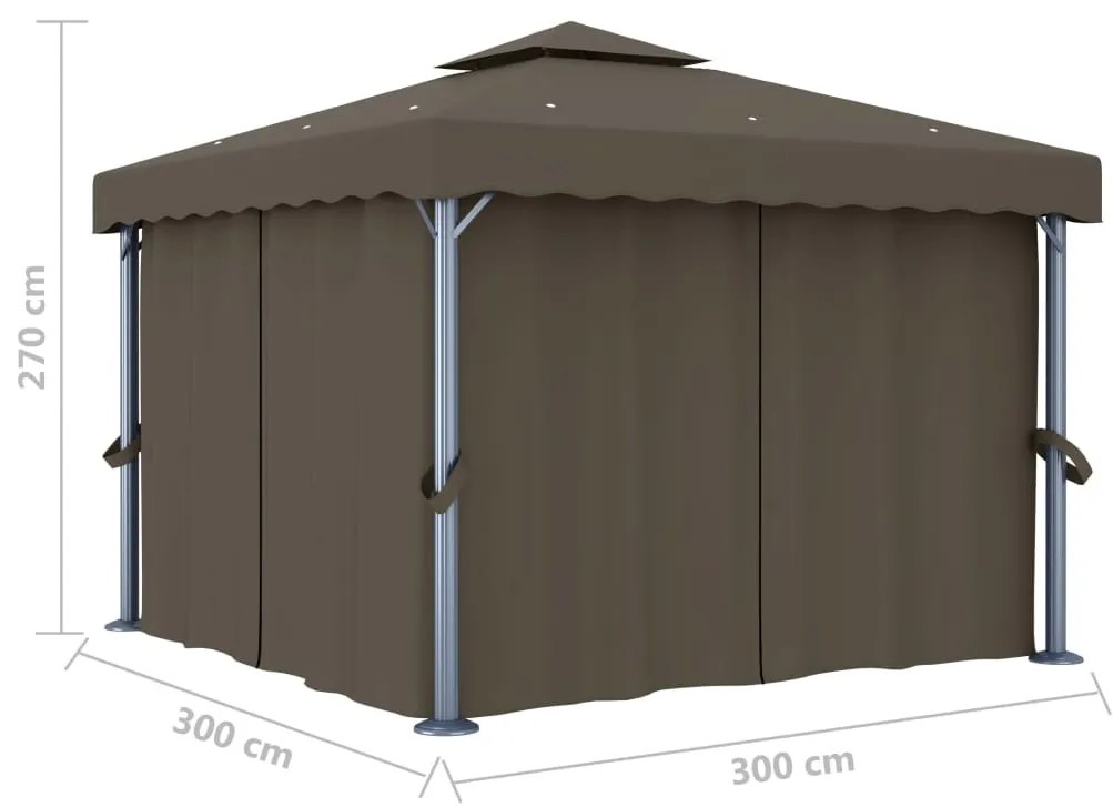 Gazebo com cortinas e cordões de luzes LED 3x3 m cinza-acastan.