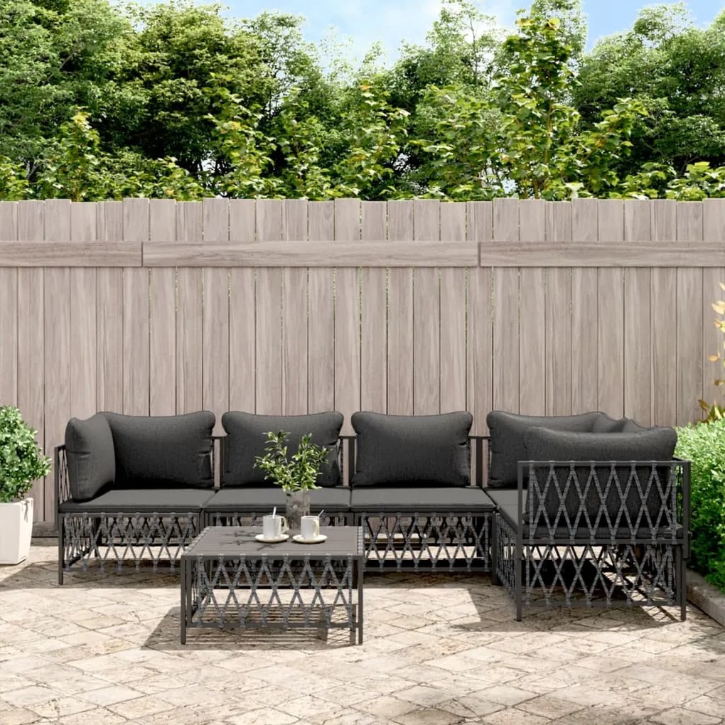 vidaXL 6 pcs conjunto lounge de jardim com almofadões aço antracite