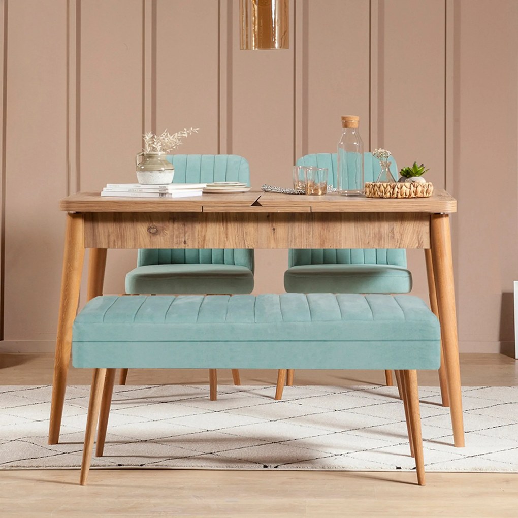 Conjunto de Mesa de Jantar Extensível Vina – Pinho Atlântico e Pistach