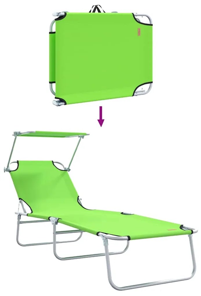 Espreguiçadeiras Dobráveis 2 pcs com Teto Verde Tecido Oxford 600D
