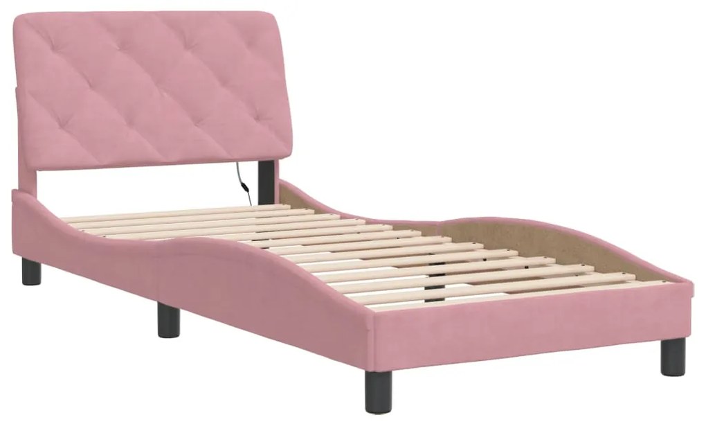 Estrutura de cama c/ luzes LED 90x200 cm veludo rosa