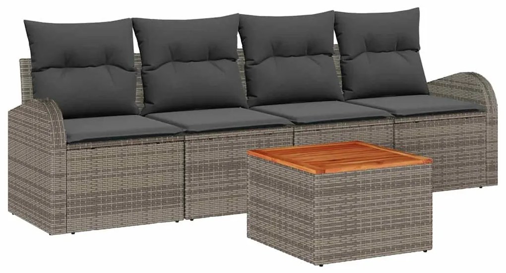 Conjunto de Sofá de Jardim com 5 Peças e Almofadas Cinzas em Rattan Po