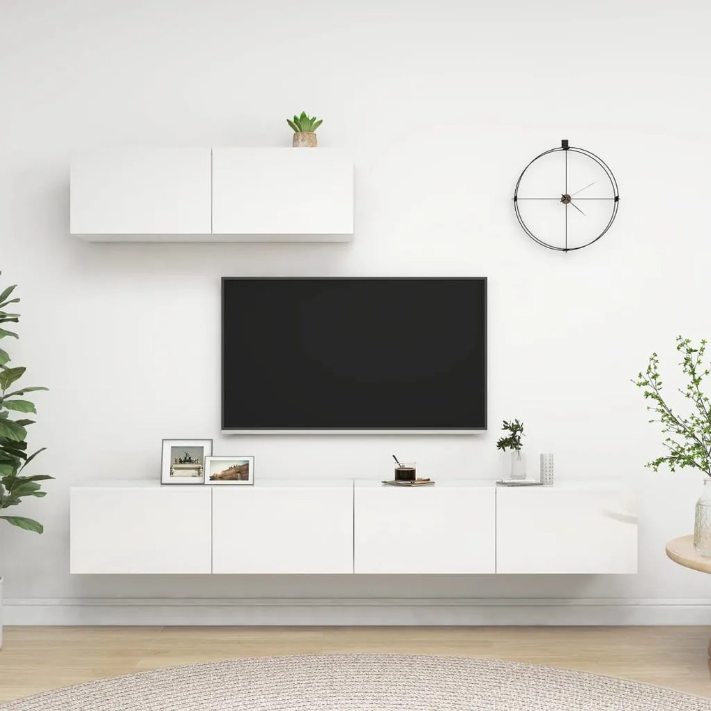 3079333 vidaXL Móveis de TV 3 pcs contraplacado branco brilhante