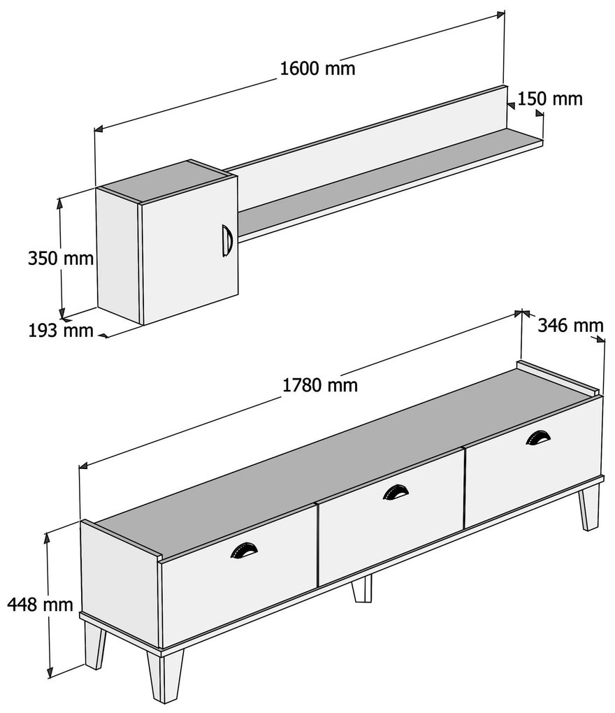 Móvel TV Sumer – Carvalho/Branco – 178x34,6x44,8 cm