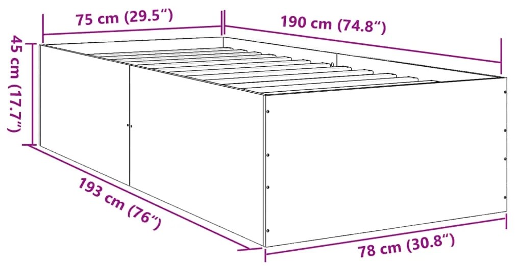 Estrutura de cama 75x190 cm derivados de madeira cinza cimento
