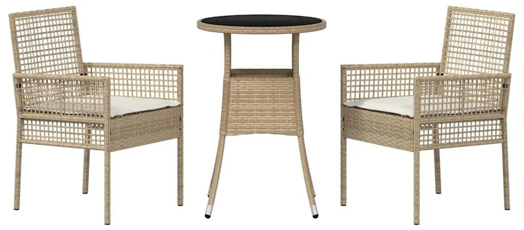 Conjunto de Jantar de 3 Peças Bege de Rattan