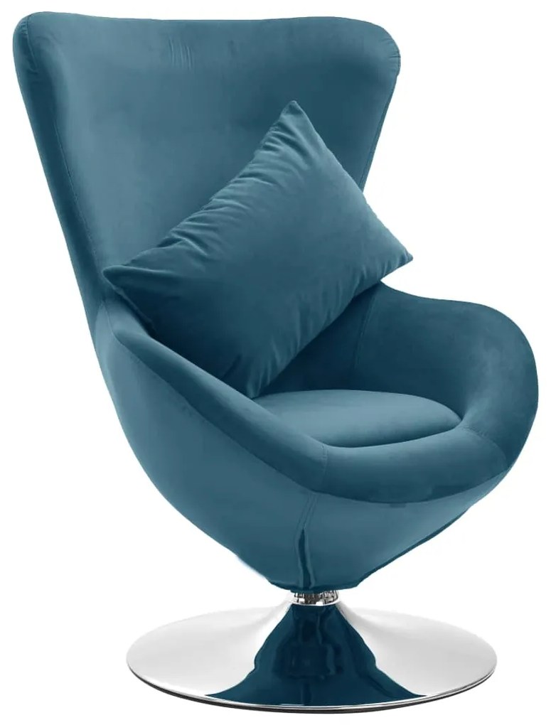 326210 vidaXL Cadeira giratória em forma de ovo c/ almofadão veludo azul