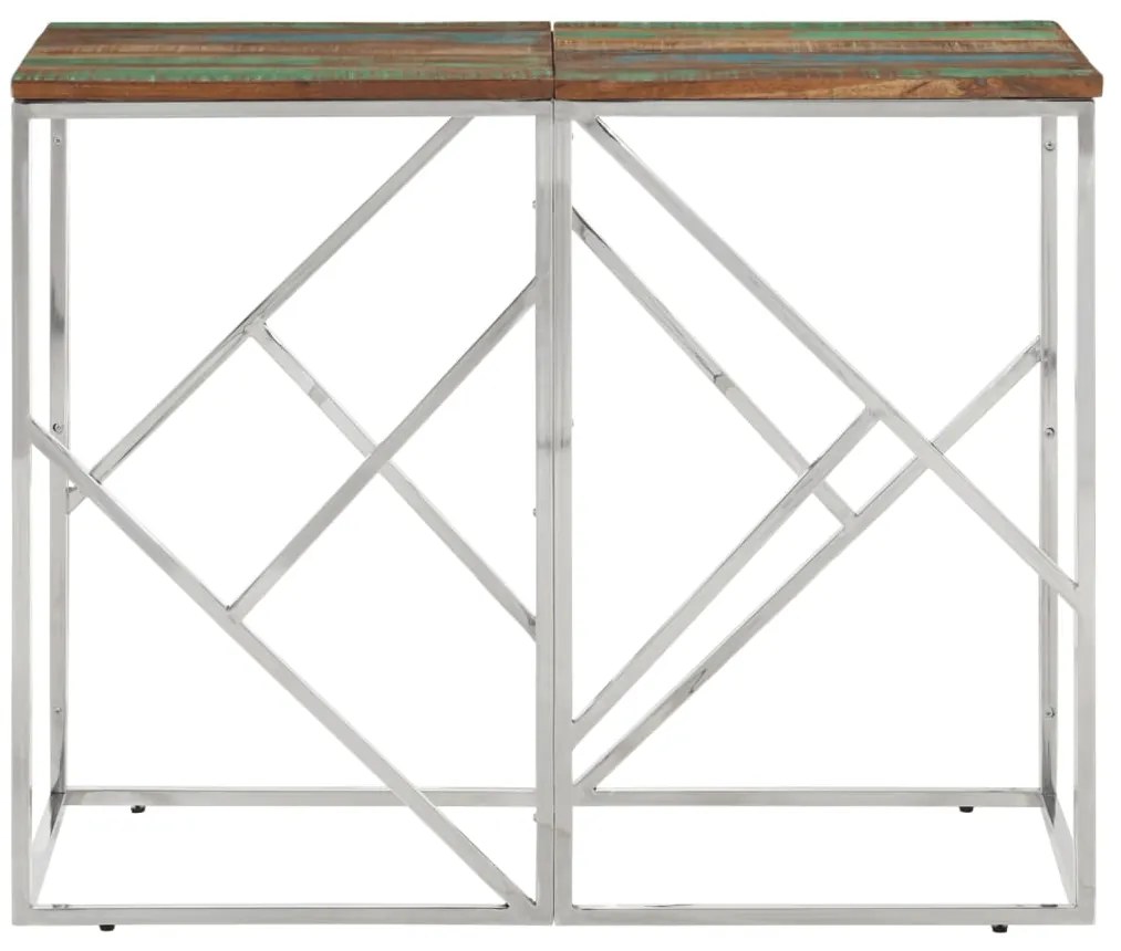 Mesa consola aço inoxidável/madeira recuperada maciça prateado