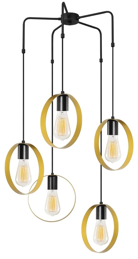 Candeeiro Chandelier Halka – Dourado/Preto – Diâmetro 70 cm, Altura 10