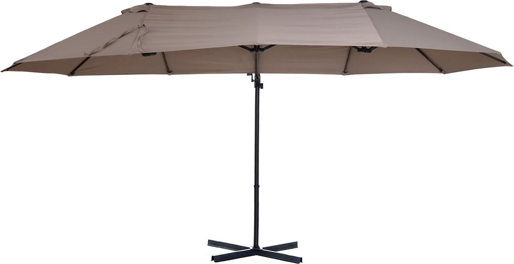Guarda-sol deslocado de grandes dimensões XXL, inclinável, com base em cruz, dim. 4,45 x 2,7 x 2,6 m, base em aço incluída, poliéster castanho