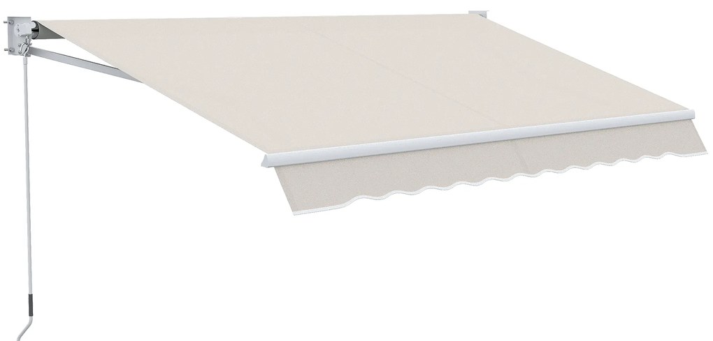Outsunny Toldo Manual Retrátil com Manivela 200x295 cm Toldo de Parede com Proteção Solar UV50+ e Estrutura de Alumínio Creme