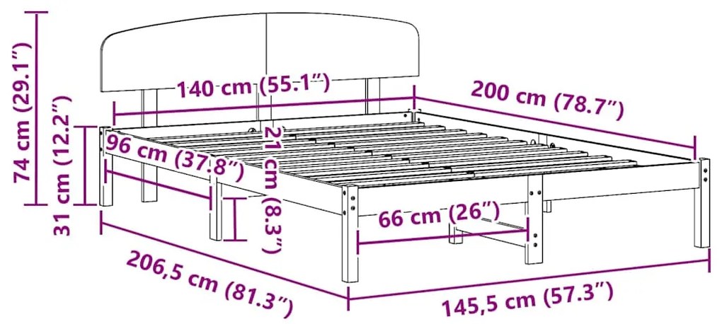 Estrado de Cama com Cabeceira Castanho Encerado 140x200 cm Madeira Sól