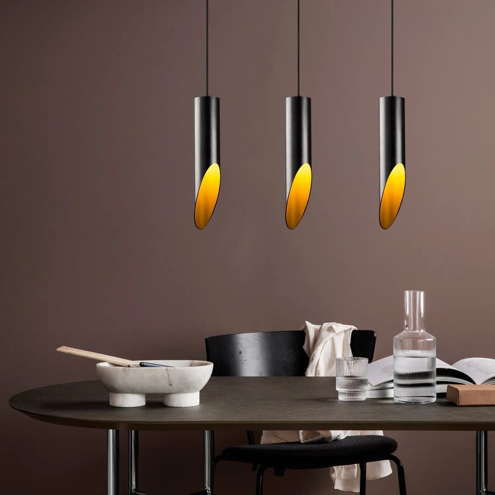 Candeeiro de Teto Kesik – Preto e Dourado – 58 x 8 cm