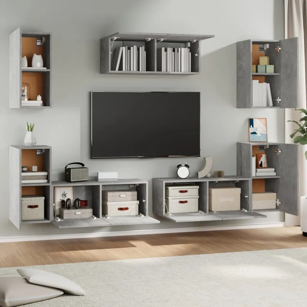 Conjunto móveis de TV 7 pcs madeira processada cinzento cimento
