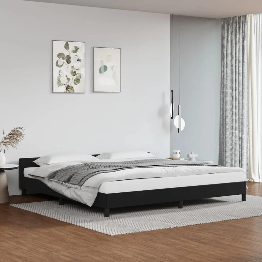 Estrutura cama c/ cabeceira 200x200 cm couro artificial preto