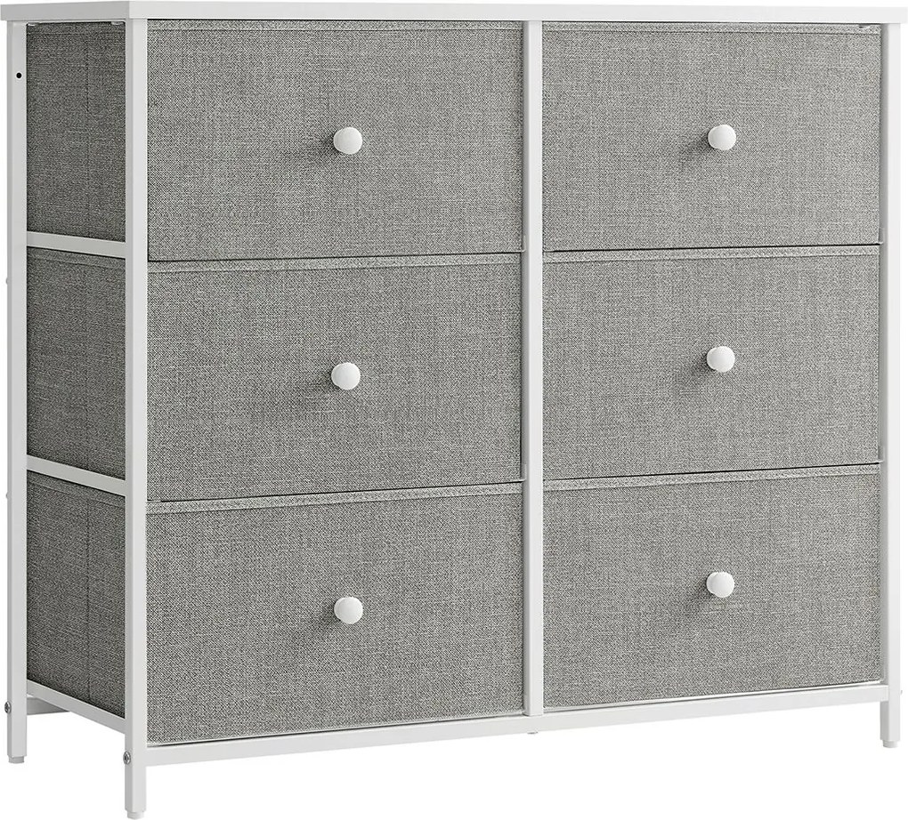Cómoda com 6 gavetas em tecido com estrutura metálica e organizador 30 x 80 x 71 cm cinza claro, branco