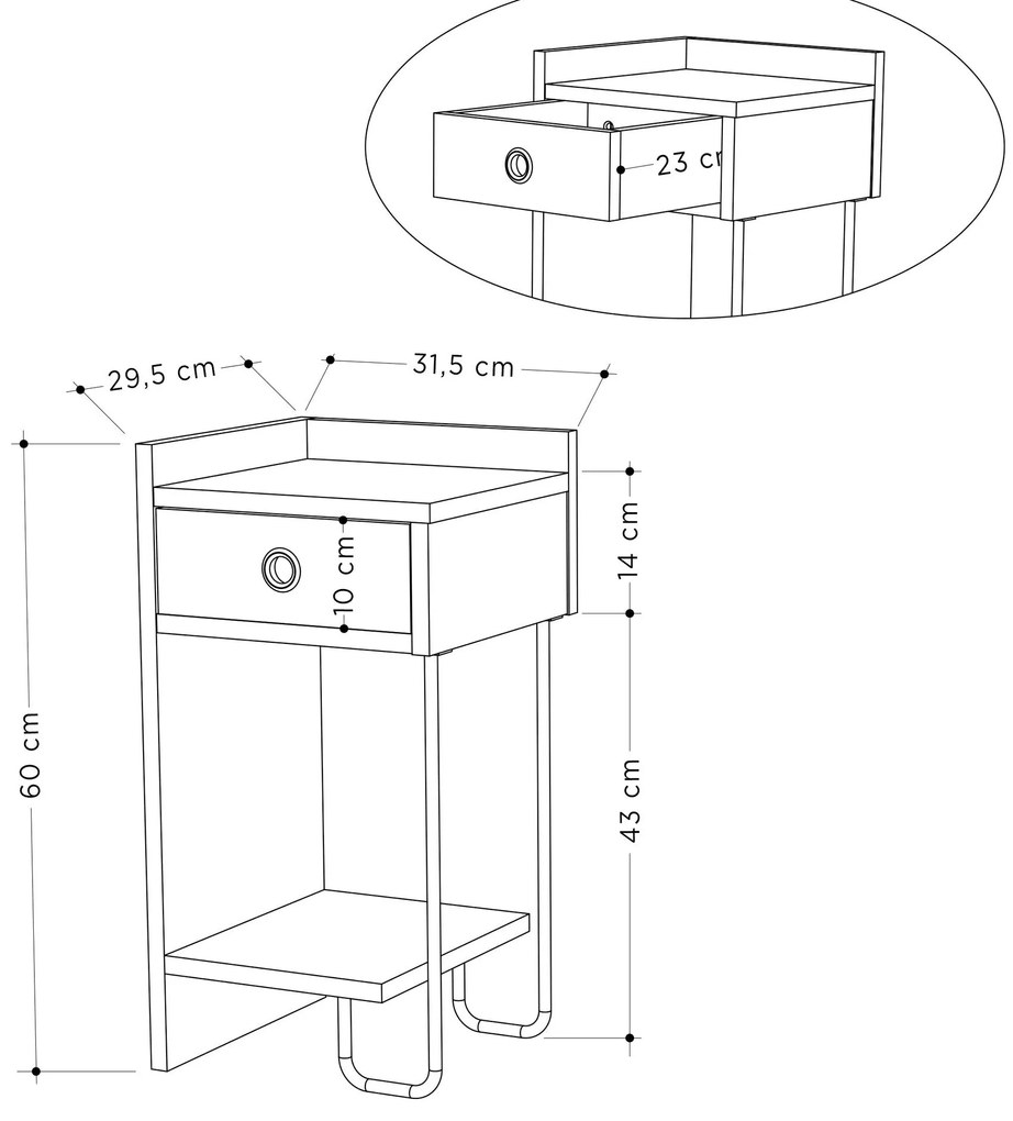 Mesa de Cabeceira Sirius Left – Light Mocha – 32x61x30 cm