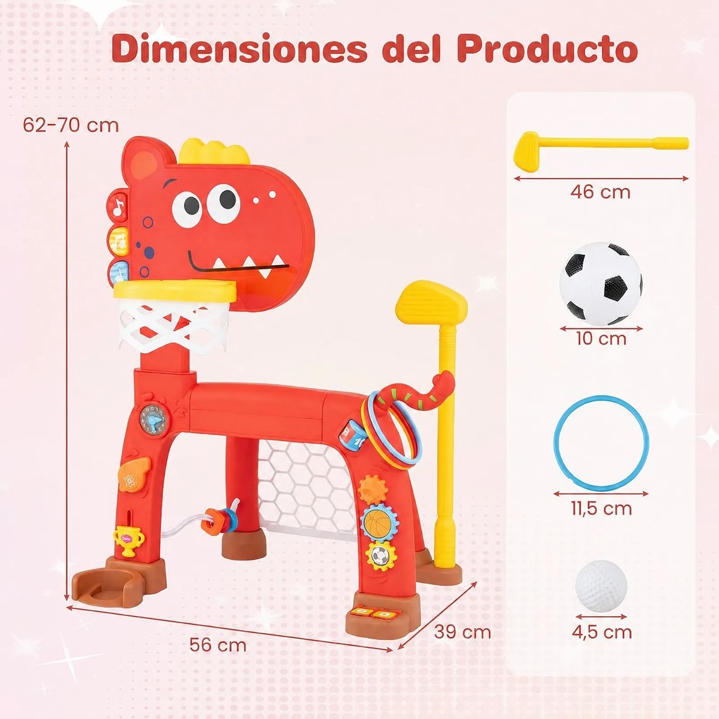 Centro Desportivo Infantil 4 em 1, 56 x 39 x 62-70 cm, Altura Regulável, Vermelho