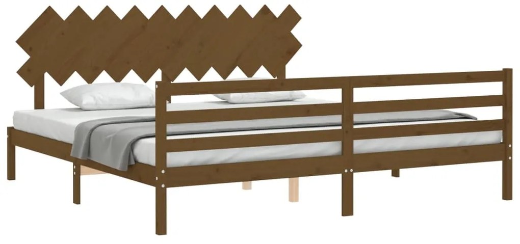 Estrutura cama c/ cabeceira 200x200cm maciço castanho-mel