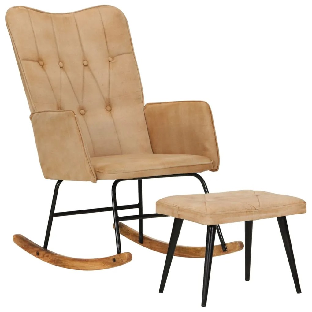 339699 vidaXL Cadeira de baloiço com apoio de pés lona vintage cor creme