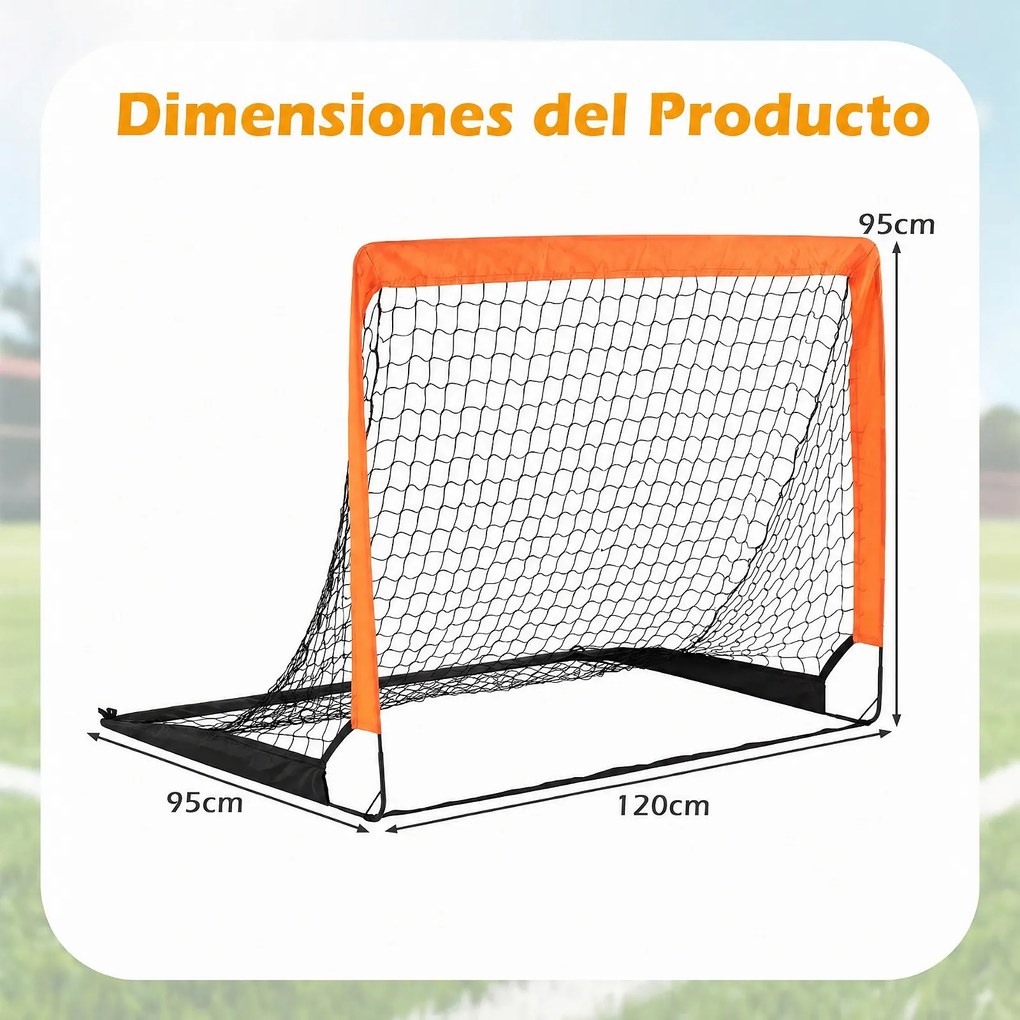 Conjunto de 2 Balizas de Futebol Infantis Pop-up, 114 x 96,5 x 99,5 cm, Postes de Fibra de Vidro