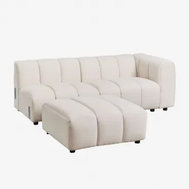 Sofá Modular De Canto Direito De 2 Peças E Puff Em Tecido Bouclé Eliot Bouclé Bege Creme - Sklum