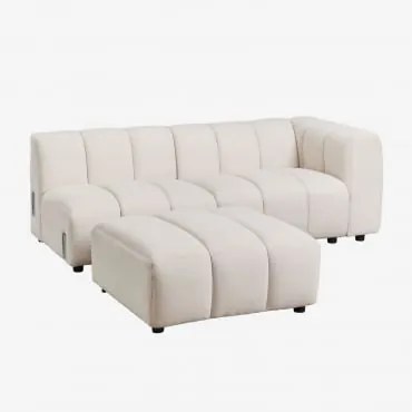Sofá Modular De Canto Direito De 2 Peças Eliot E Pufe Em Tecido Bouclé Bouclé Creme Bege - Sklum