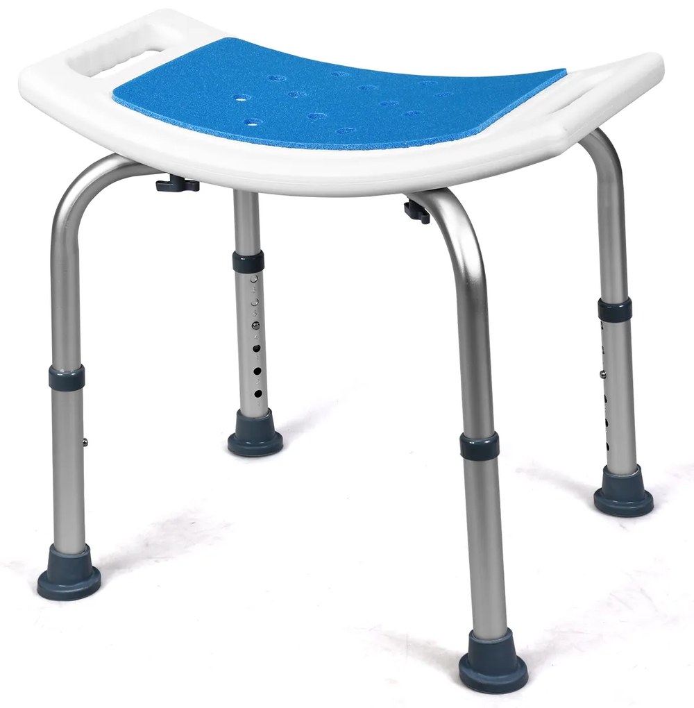 Banco de banho com altura ajustável Assento de banho em alumínio Capacidade até 150 kg Cadeira para grávidas e idosos 51 x 31,5 x 39-51 cm Azul e Prat