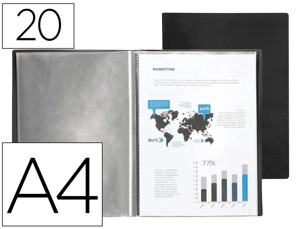 Capa Catalogo Liderpapel 20 Bolsas Polipropileno Din a4 Preto Opaco
