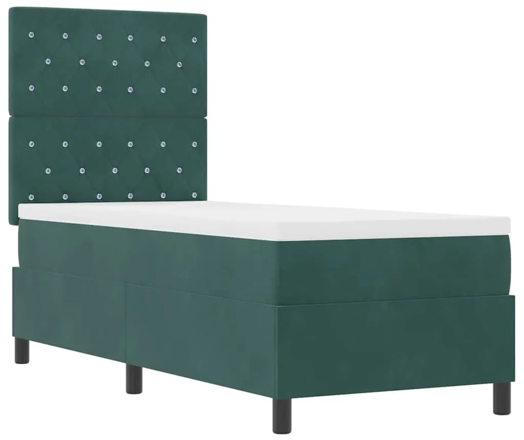 Cama Box Spring vidaXL com Colchão e LED Verde Escuro 80x200 cm Veludo