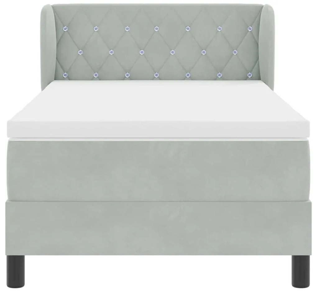 Cama Box Spring com Colchão Cinza Claro 90x190 cm Veludo