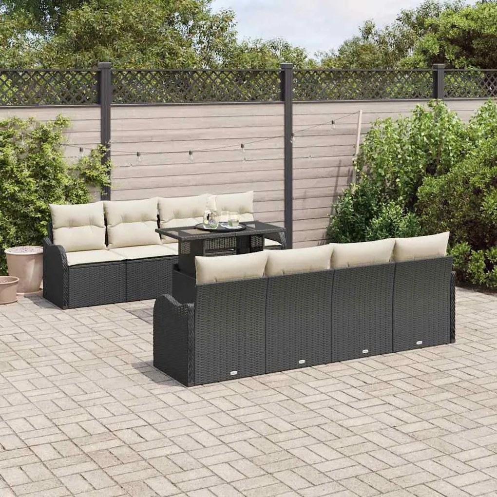 vidaXL Conjunto de Sofá de Jardim Manual 9 pcs Preto Rattan Sintético