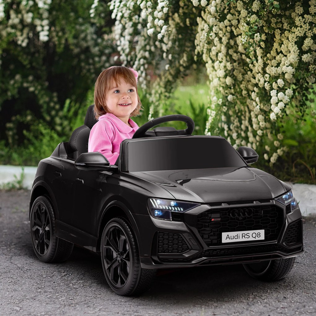 Carro elétrico infantil com licença oficial Audi RS Q8, veículo elétrico com controlo remoto, USB, Bluetooth, preto