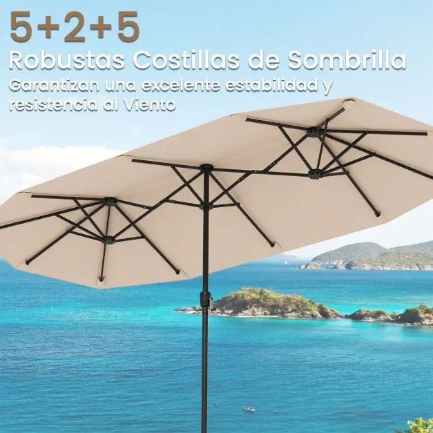 Guarda-sol de 392 cm com dupla face, grande, tamanho duplo, com manivela e 12 varas resistentes para jardim Bege