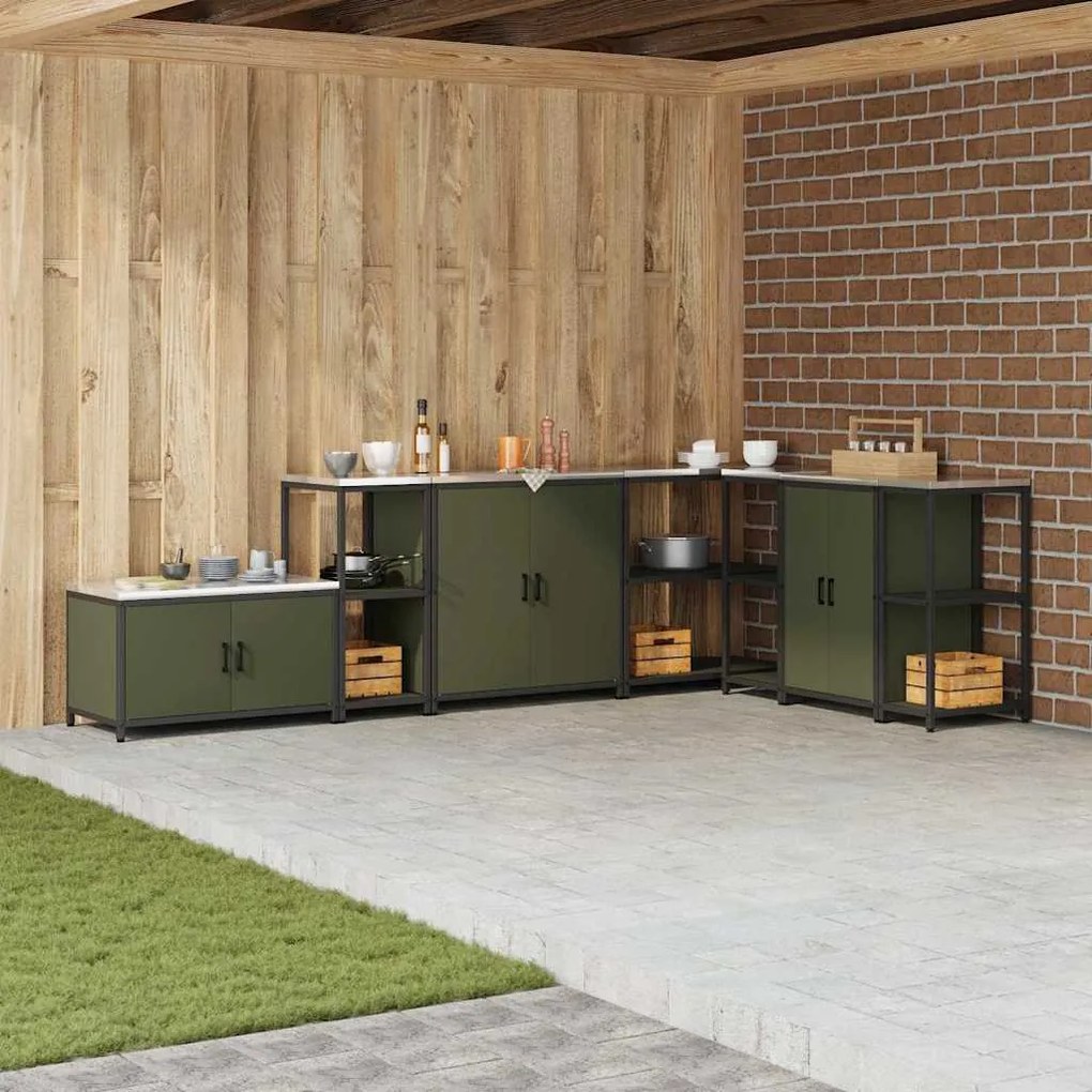 vidaXL Prateleira de Armazenamento de Cozinha Verde Azeitona Aço