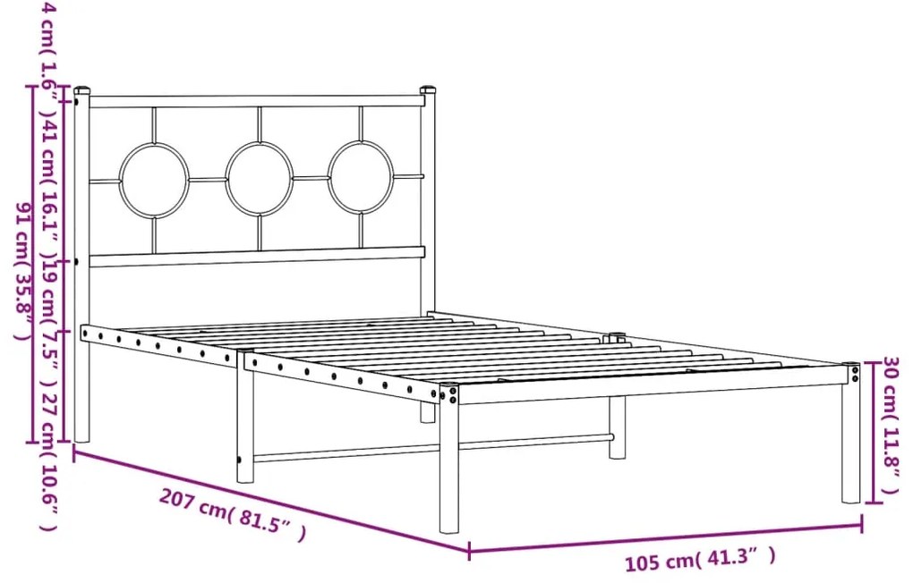 Estrutura de cama com cabeceira 100x200 cm metal branco