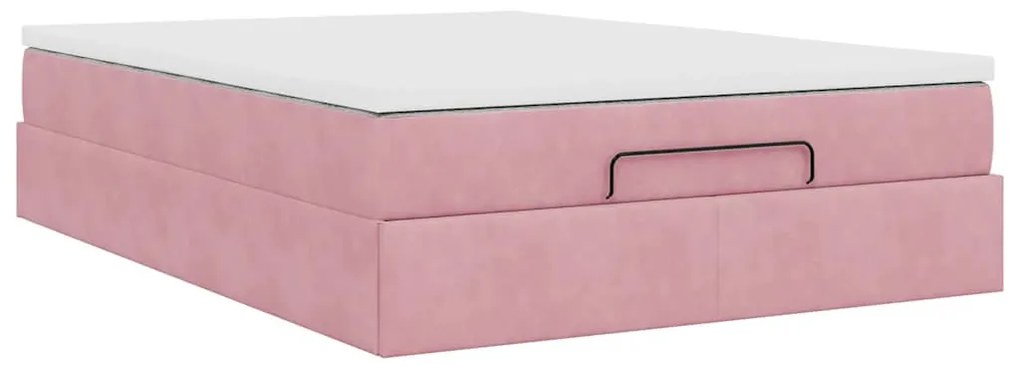 Estrutura de cama otomana com colchão 140x190 cm veludo rosa