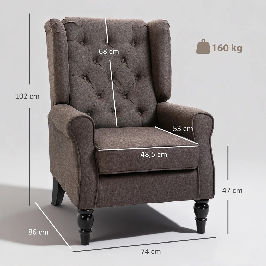 Poltrona de Sala de Estar Poltrona Moderna para Dormitório com Pés de Madeira Poltrona Individual 74x86x102 cm Castanho