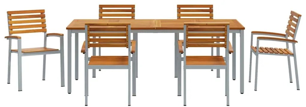 Conjunto de Jantar para Jardim Conjunto de 7 Cinza Metal Durável