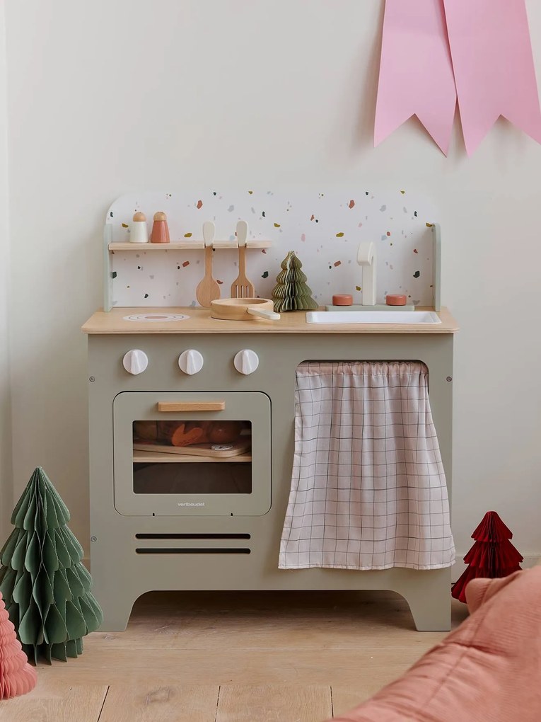 Cozinha em madeira com acessórios em madeira FSC®   verde-salva